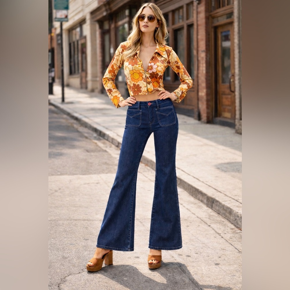 Grey Ant Flare Jeans Y2K Low Rise Vintage Rare 70s Dark Blue Retro Vintage